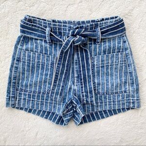 AEO paper bag waist striped denim shorts 00